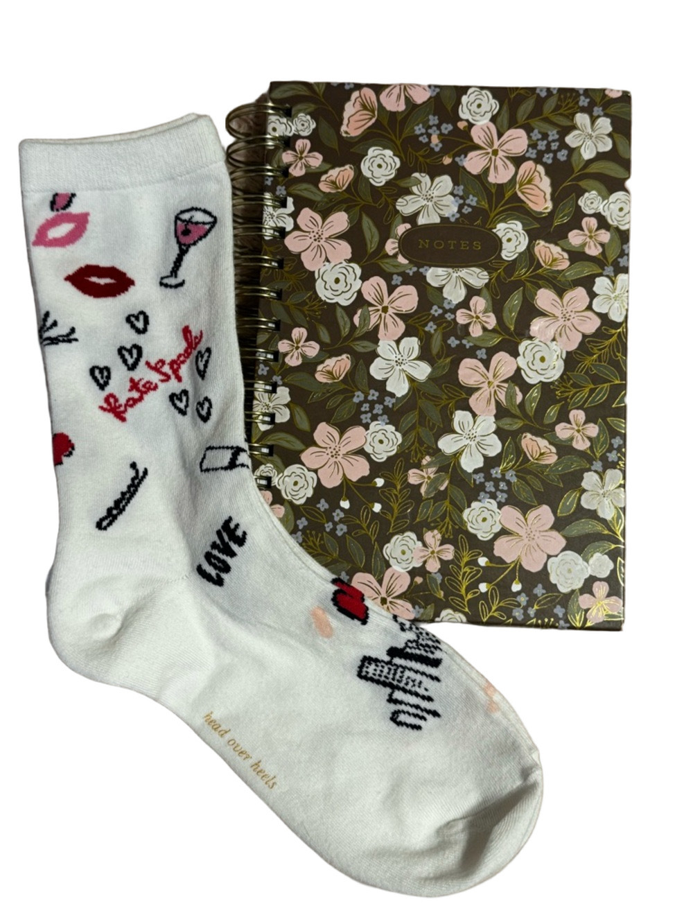 Kate Spade Crew Socks with Lip & Love Motifs & Floral Journal